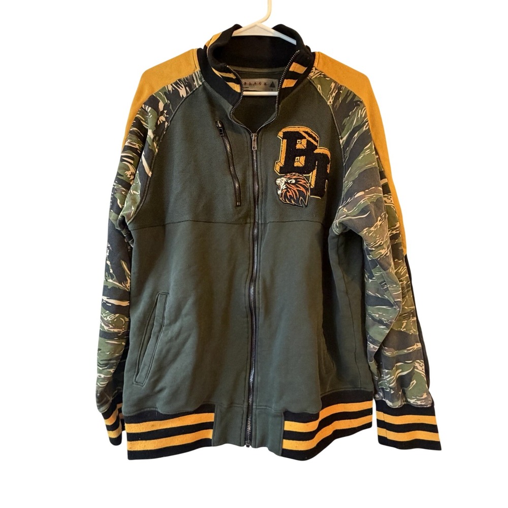Black Pyramid Men Xl Lion Camo Zip Track Letterman Jacket
